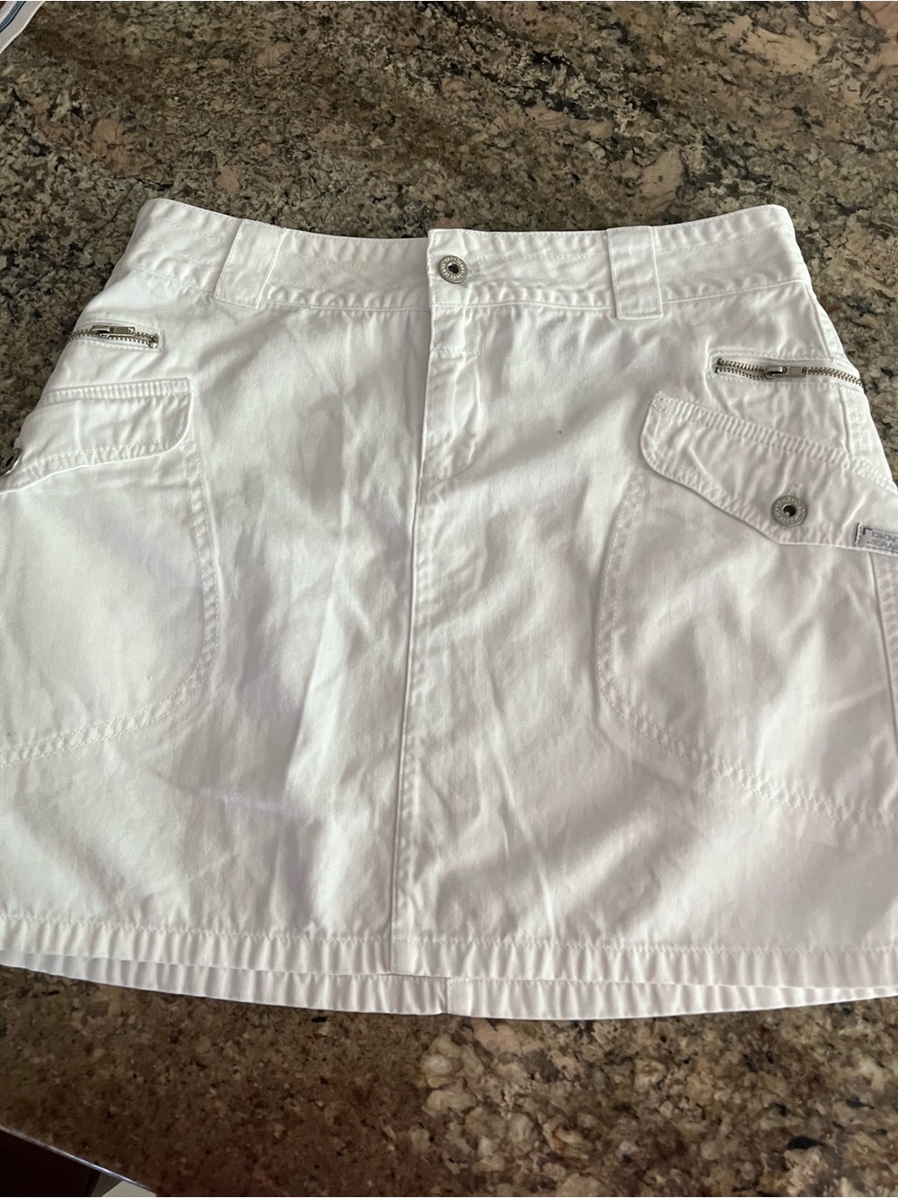 DKNY White Utility Mini Skirt with Front Pocket Details